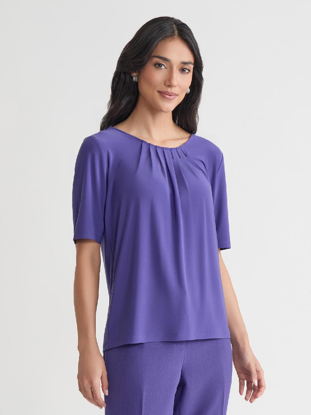 Kasper Short Sleeve Shirred Neck Top Everyday Knit