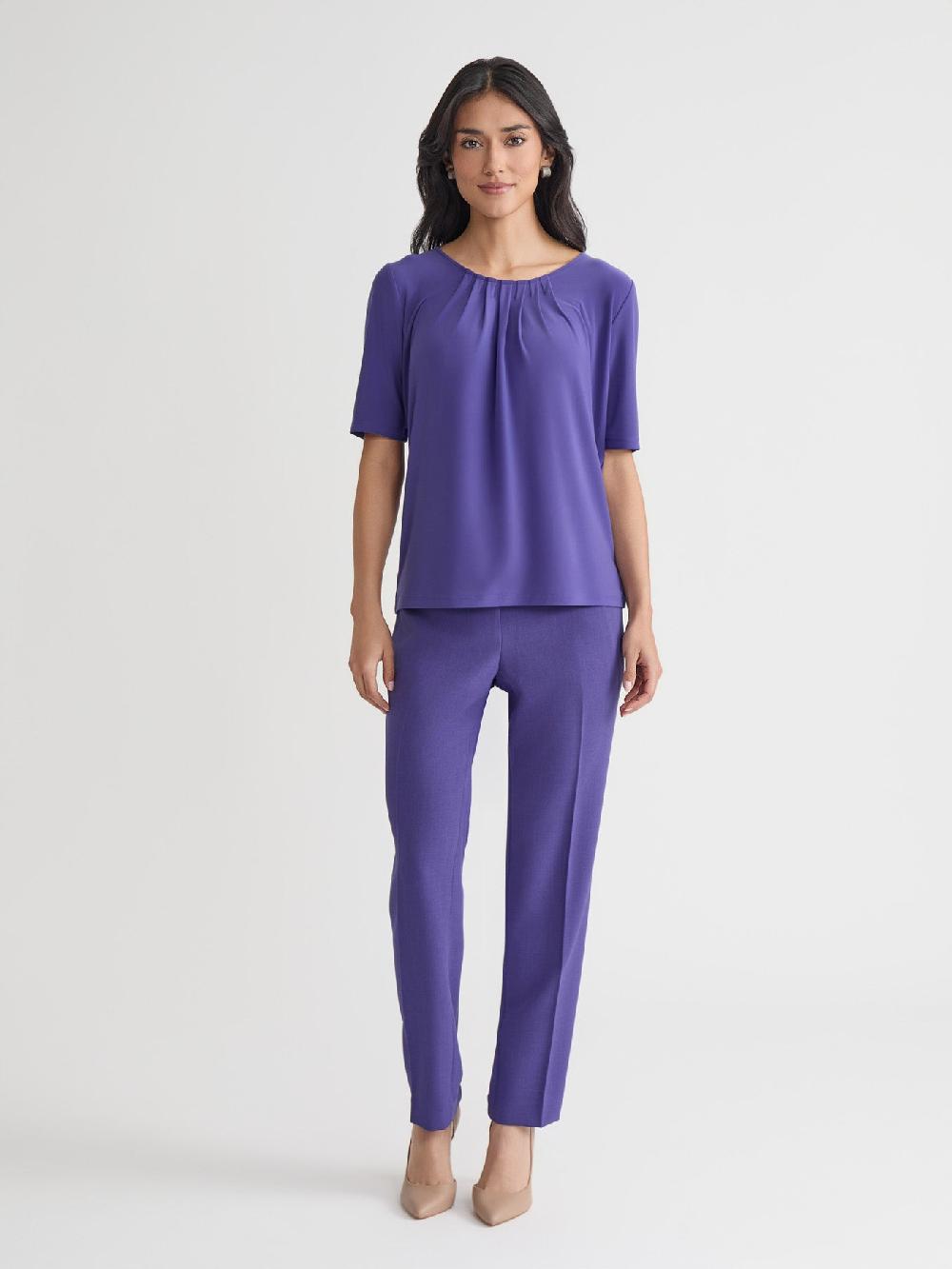 Kasper Short Sleeve Shirred Neck Top Everyday Knit