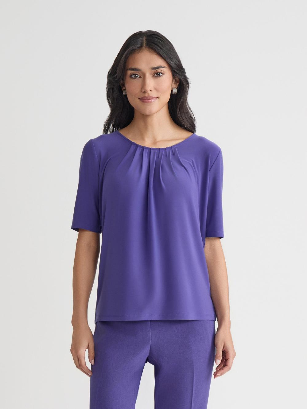 kasper Short Sleeve Shirred Neck Top Everyday Knit