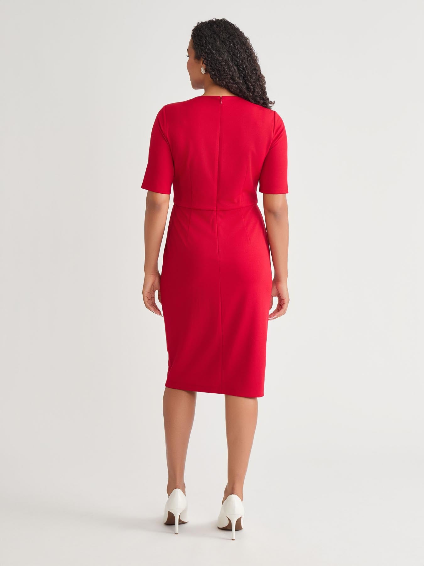 Kasper Short Sleeve Wrap Skirt Dress Crimson