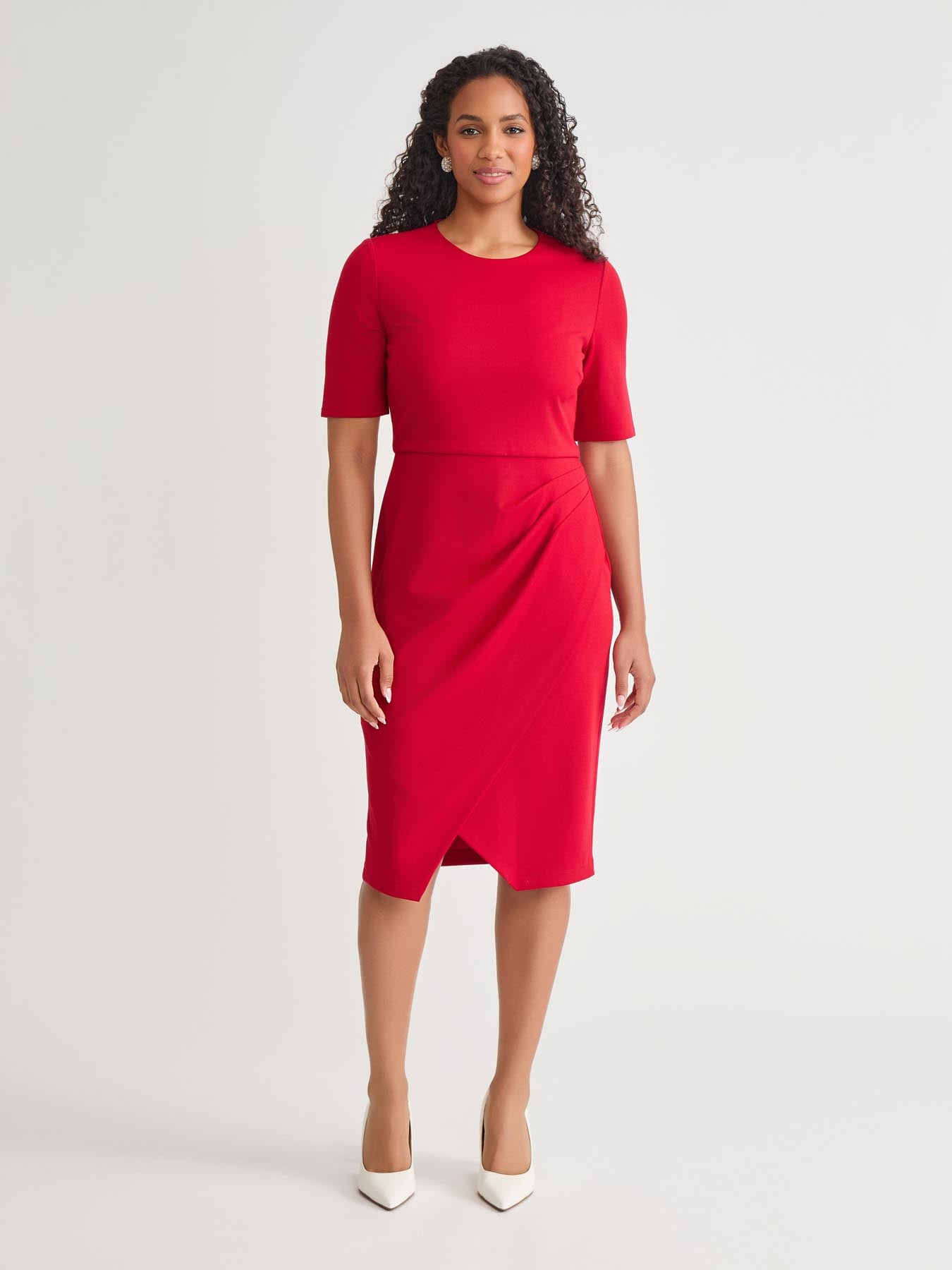 kasper Short Sleeve Wrap Skirt Dress Crimson