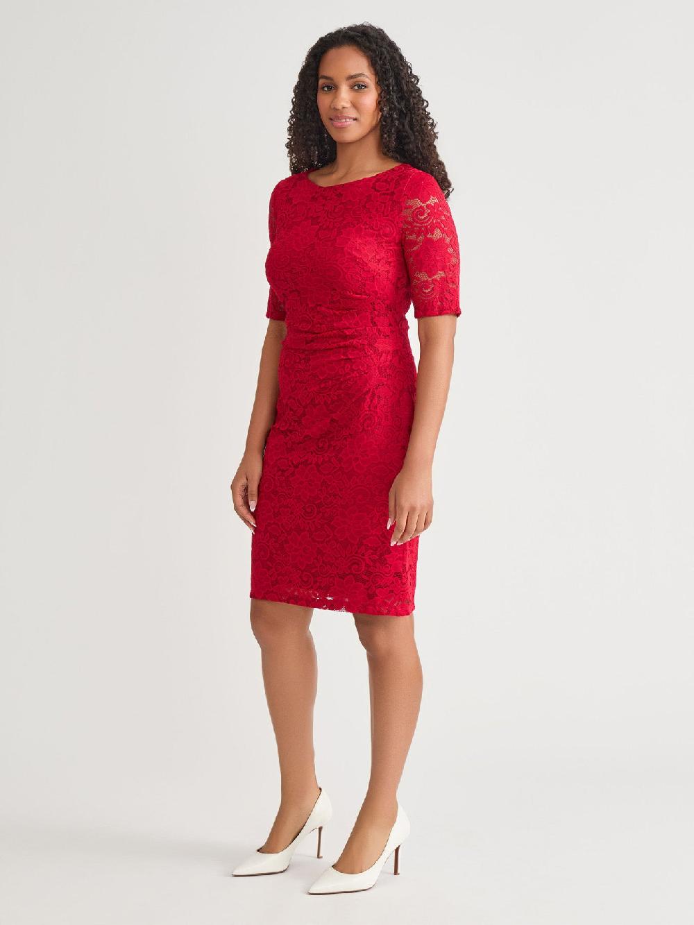 Kasper Side Ruch Dress Crimson