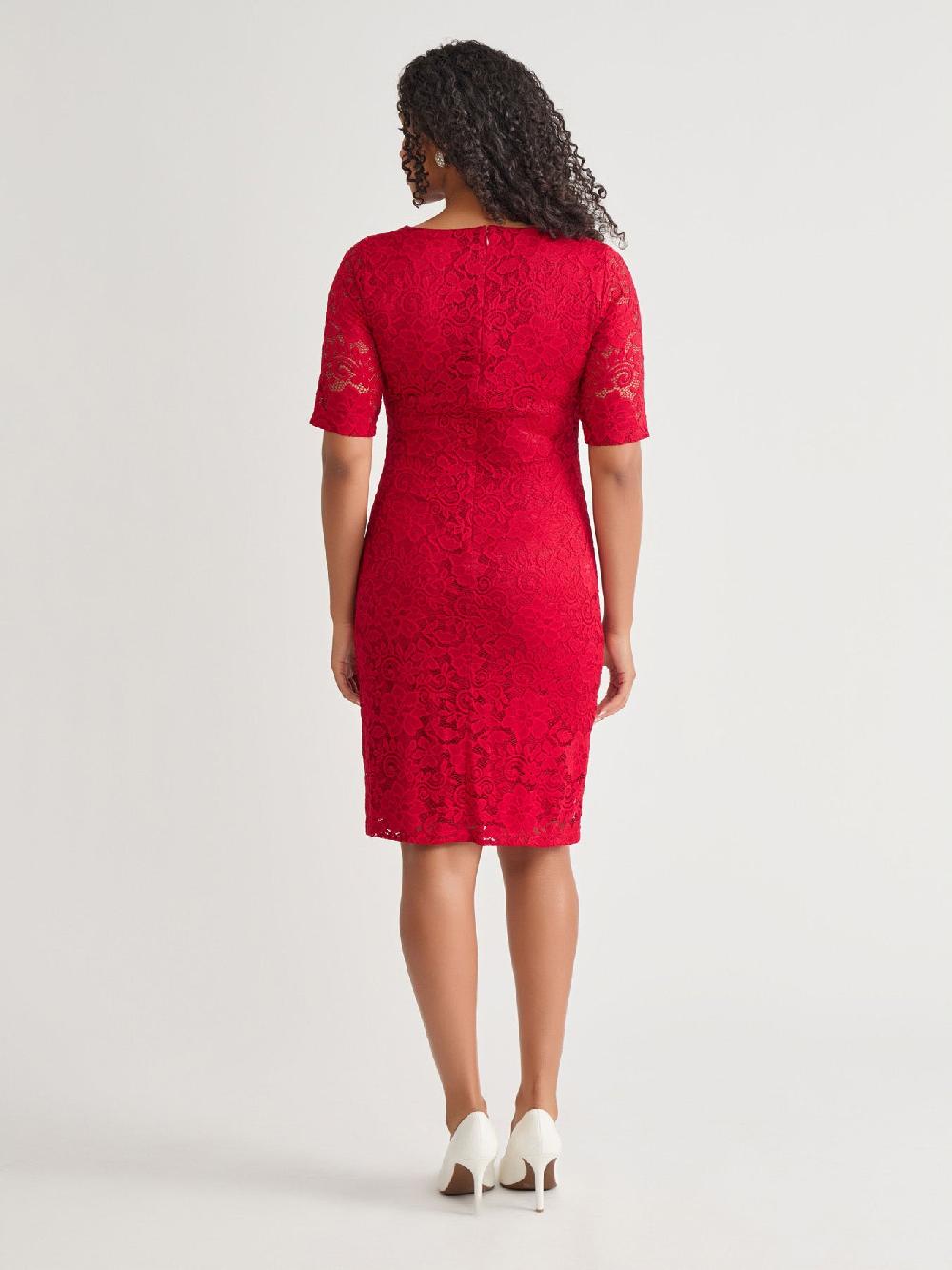 Kasper Side Ruch Dress Crimson