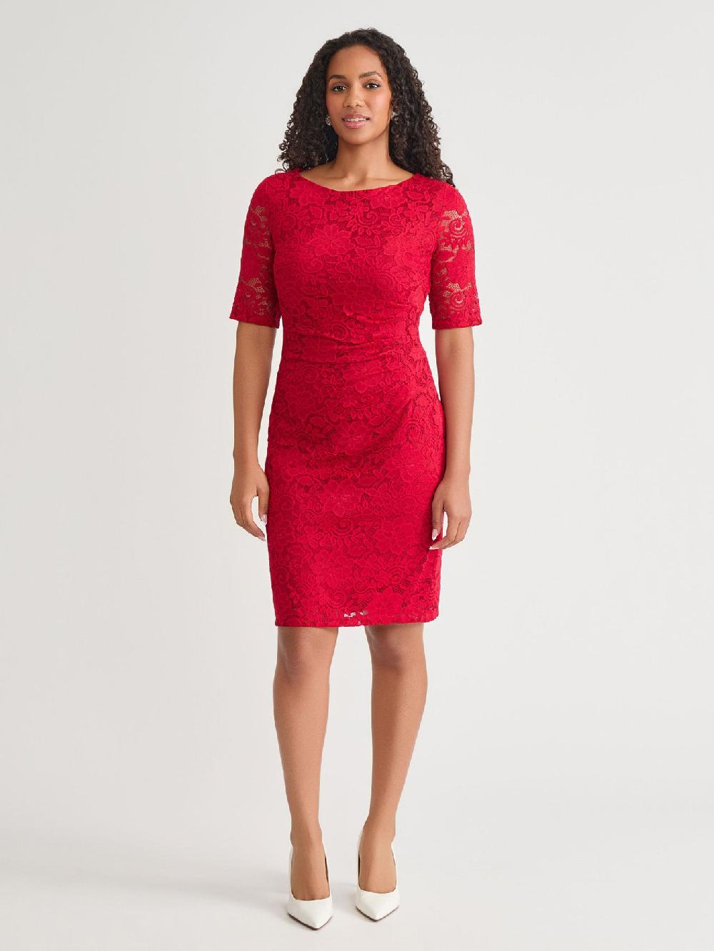 kasper Side Ruch Dress Crimson