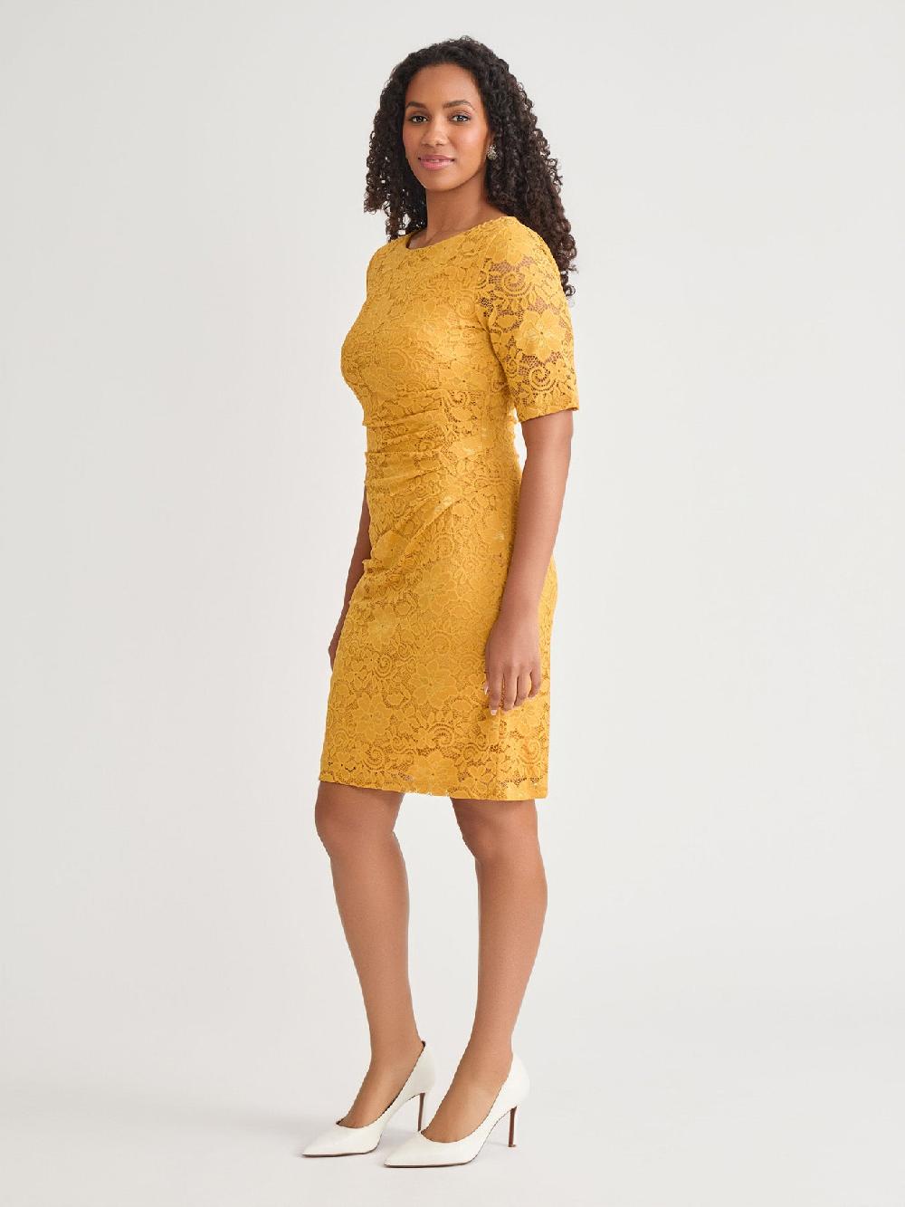 Kasper Side Ruch Dress Gold Signature