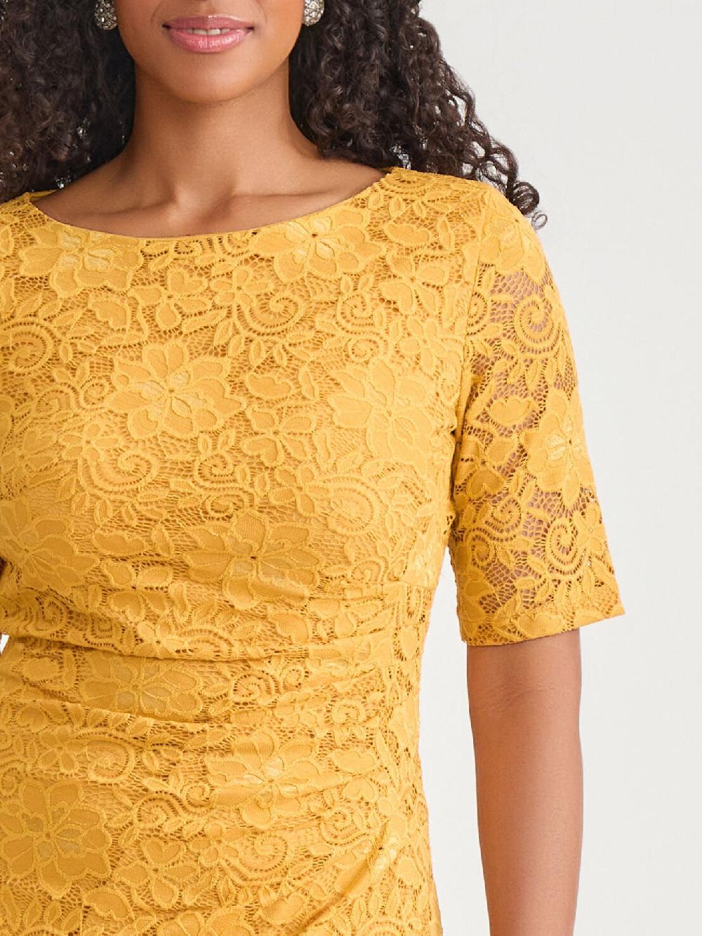 Kasper Side Ruch Dress Gold Signature