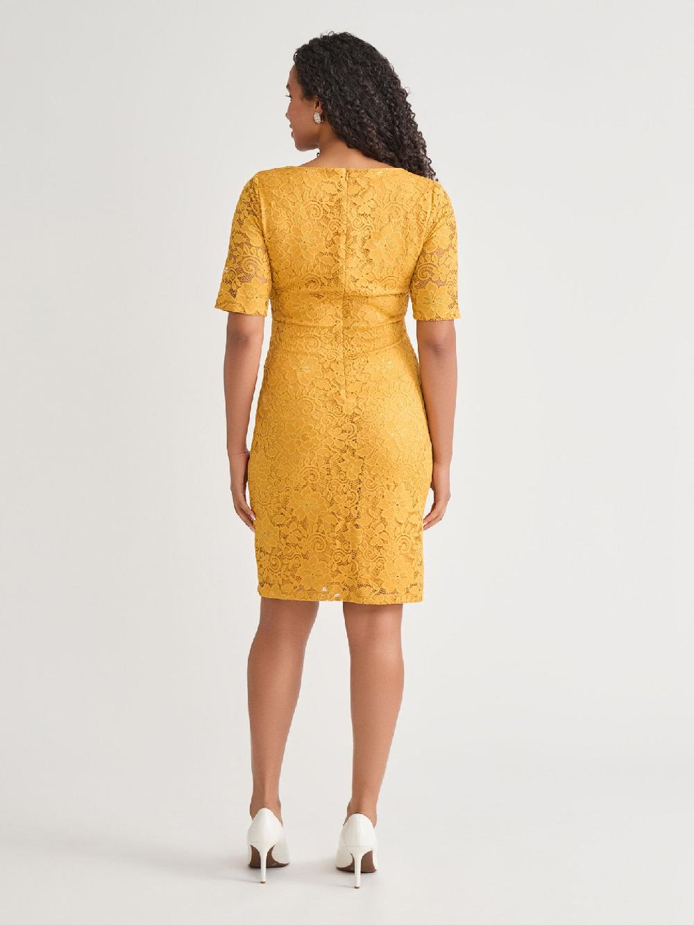 Kasper Side Ruch Dress Gold Signature