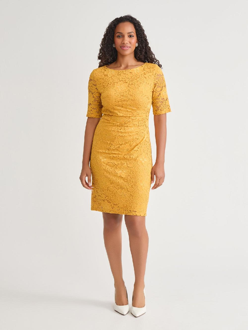 kasper Side Ruch Dress Gold Signature