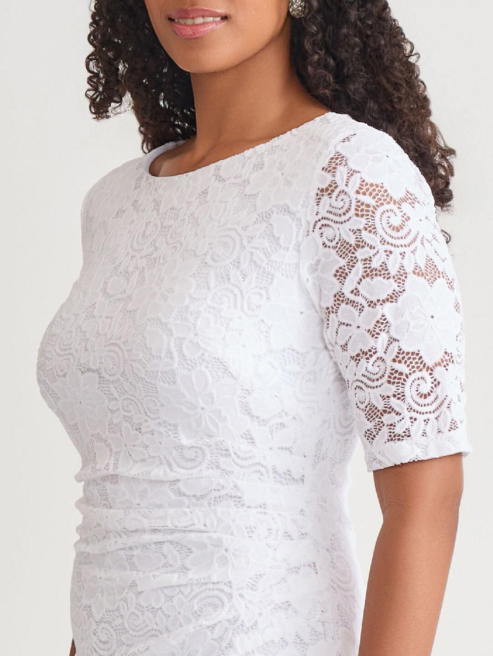 Kasper Side Ruch Dress White