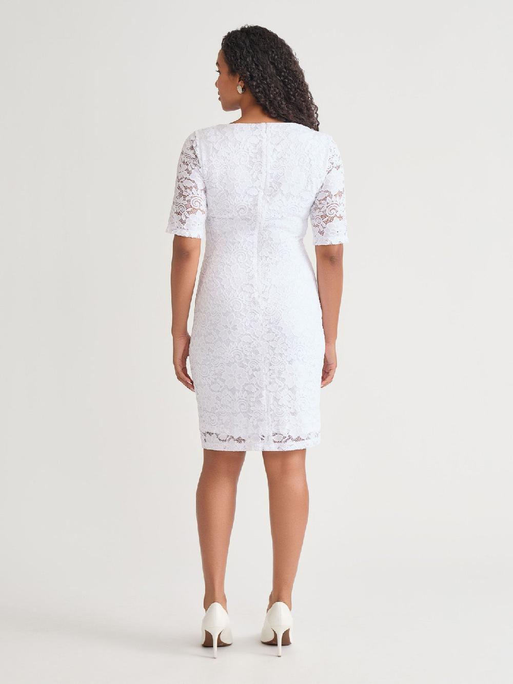 Kasper Side Ruch Dress White