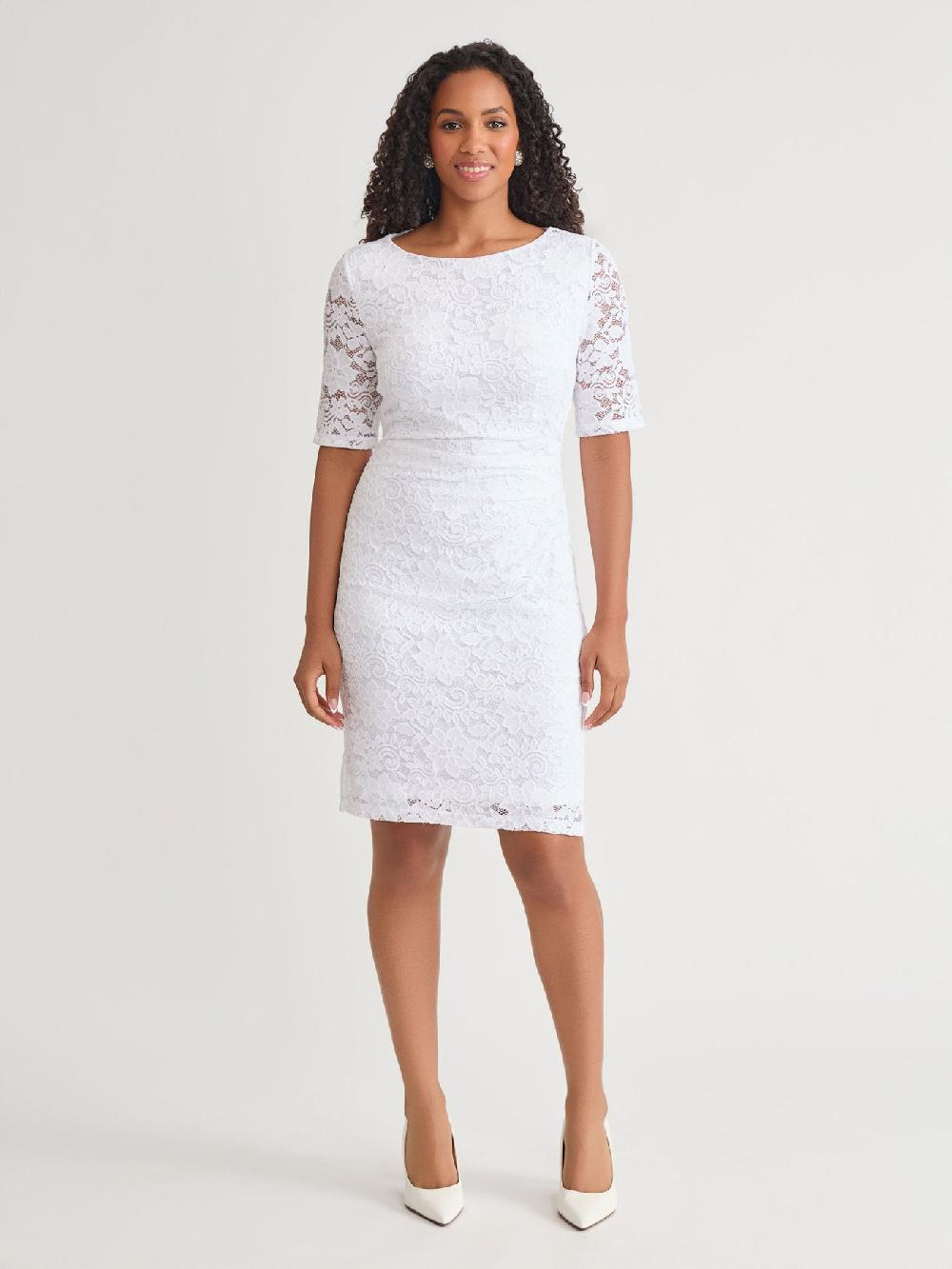 kasper Side Ruch Dress White
