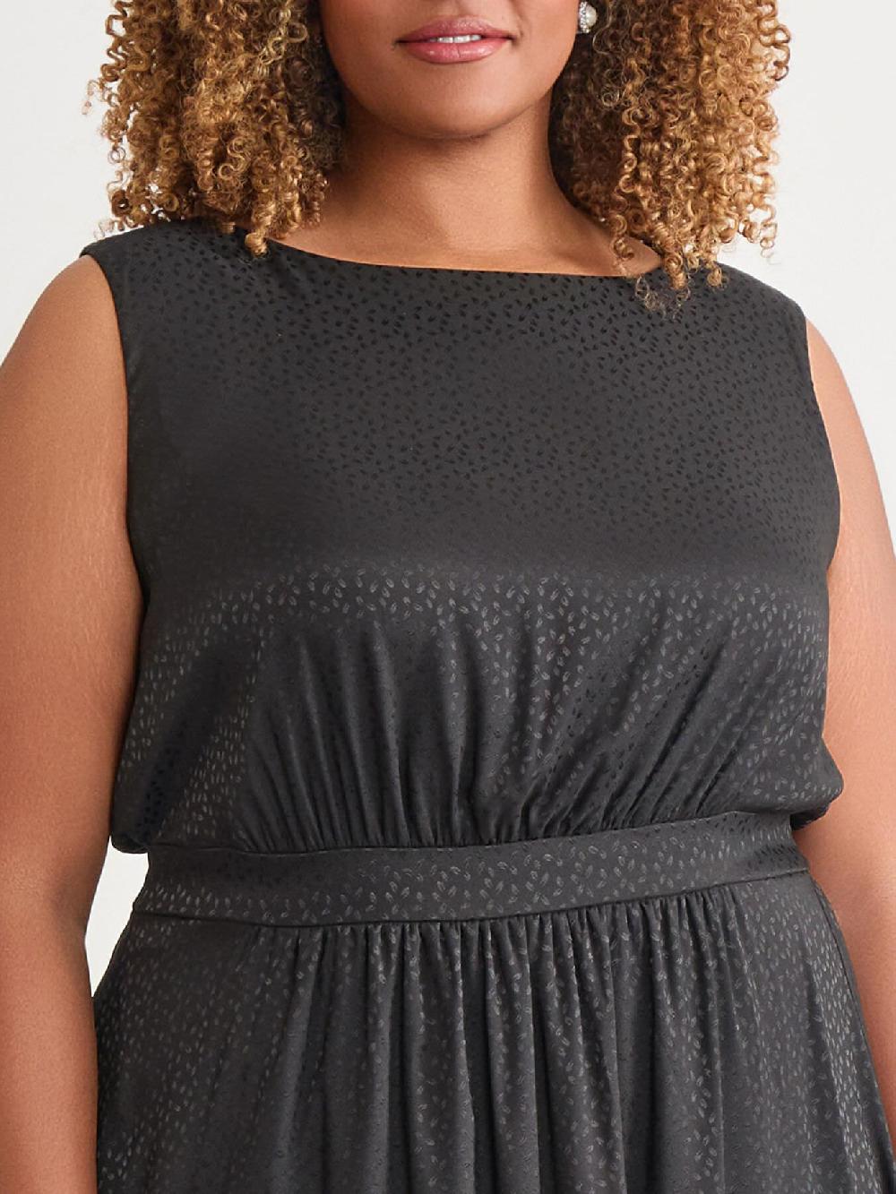 Kasper Sleeveless Boat Neck Tiered Dress Black