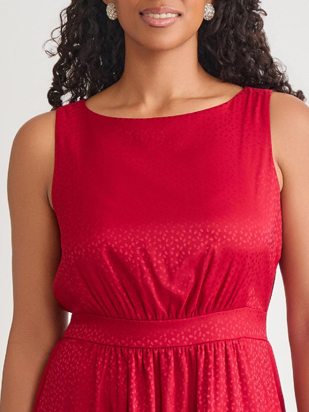 Kasper Sleeveless Boat Neck Tiered Dress Crimson