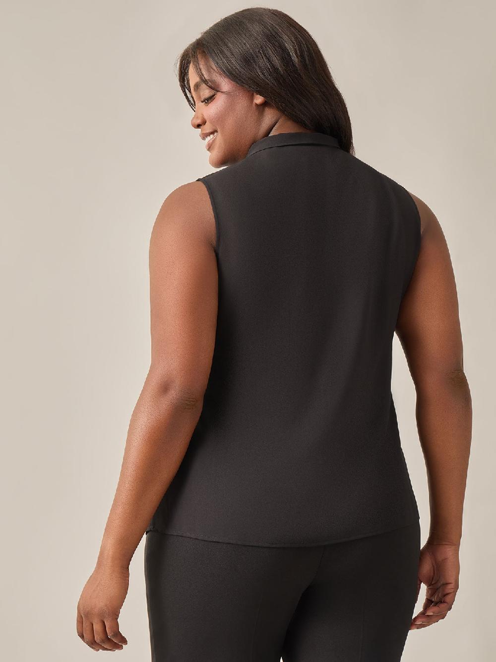 Kasper Sleeveless Bow Neck Blouse Black