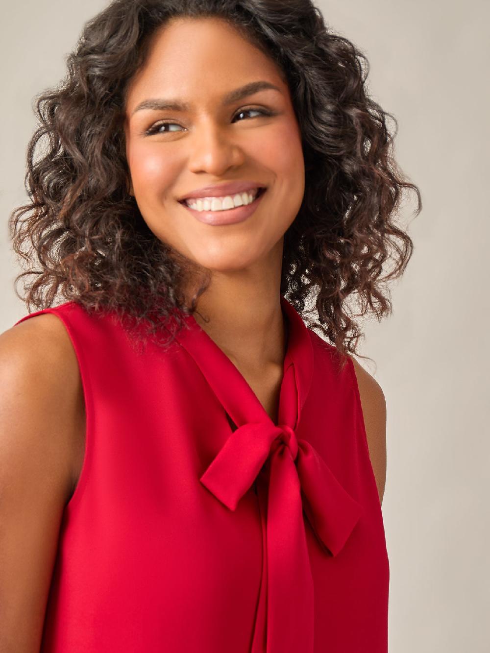 Kasper Sleeveless Bow Neck Blouse Crimson