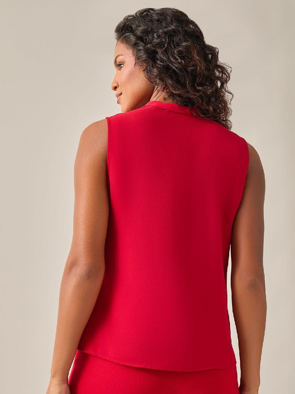 Kasper Sleeveless Bow Neck Blouse Crimson