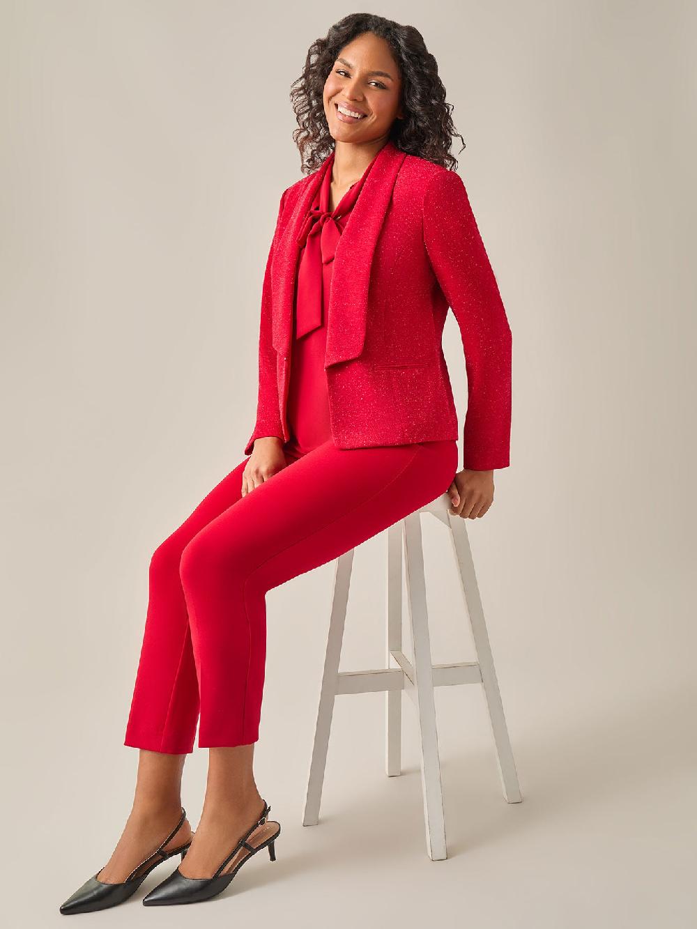 Kasper Sleeveless Bow Neck Blouse Crimson