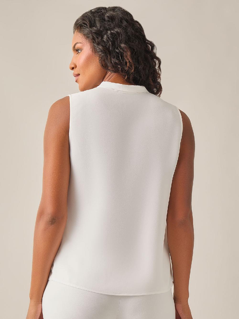 Kasper Sleeveless Bow Neck Blouse White