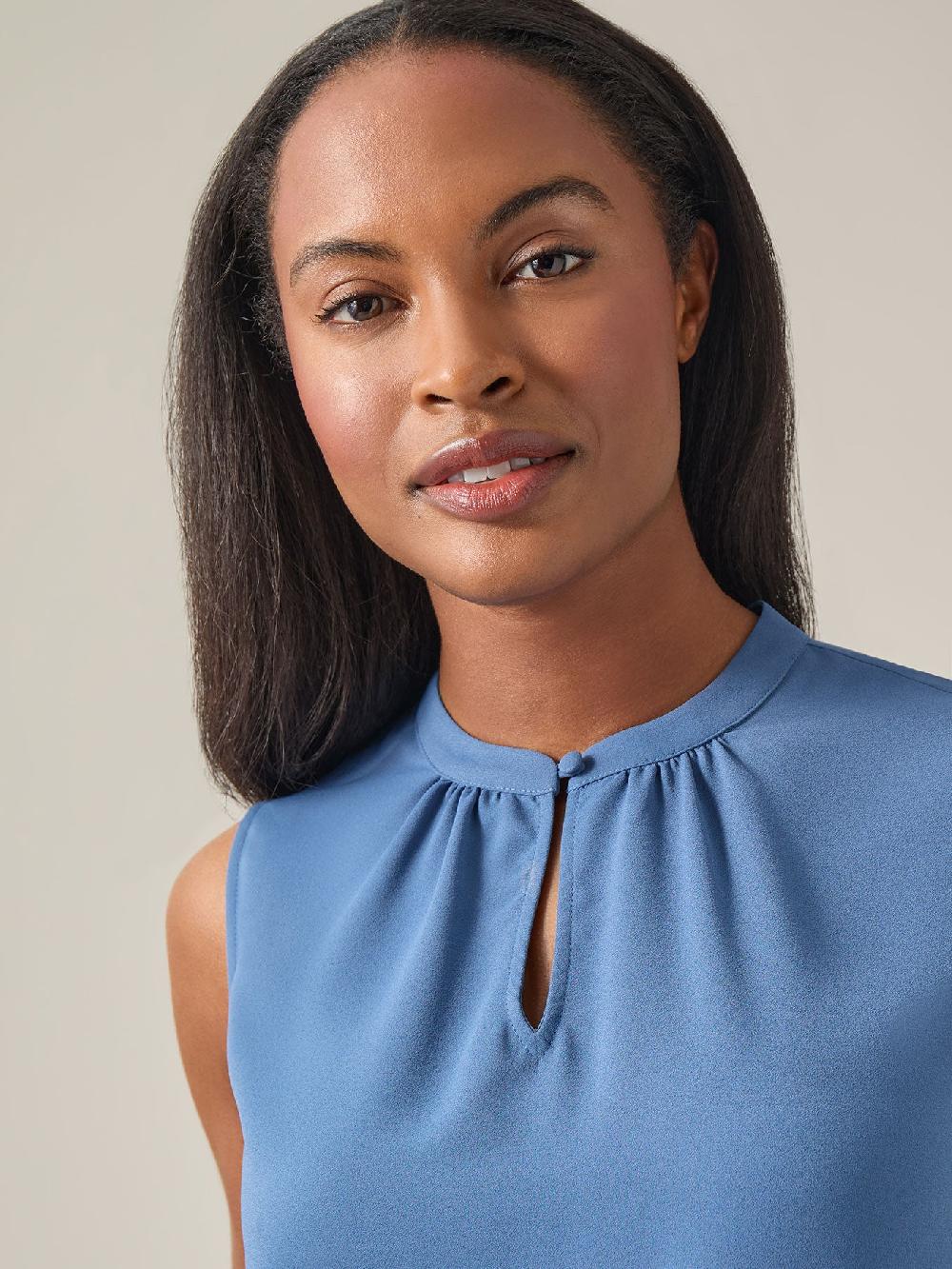 Kasper Sleeveless Keyhole Blouse Solid Crepe