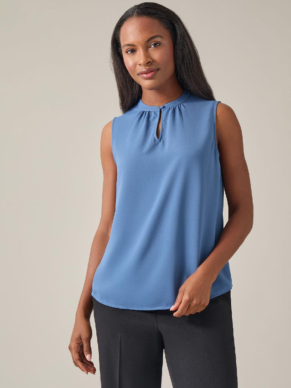 kasper Sleeveless Keyhole Blouse Solid Crepe