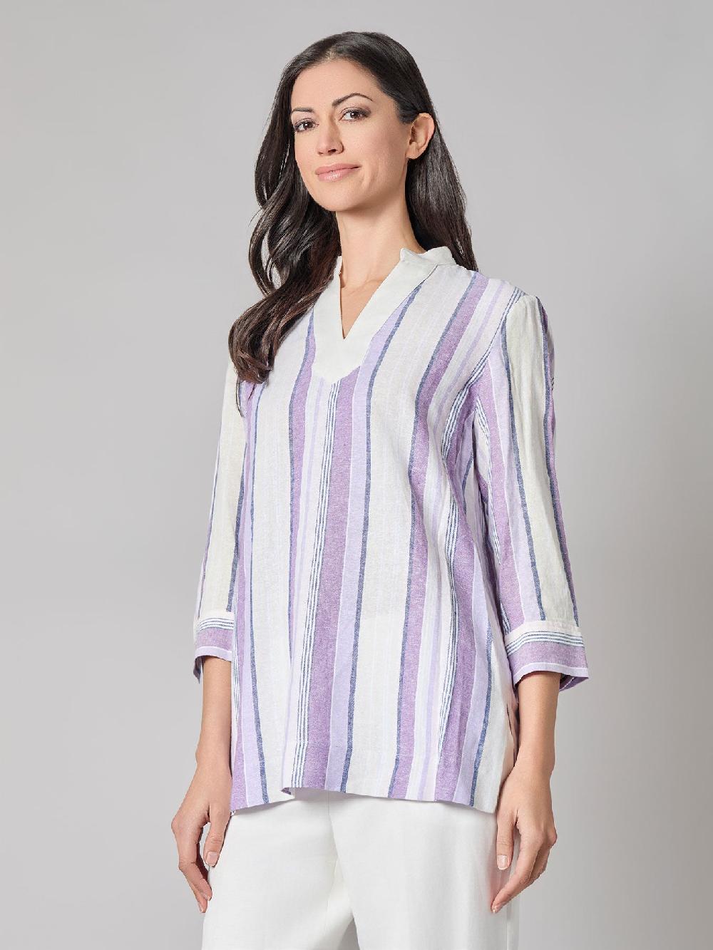 Kasper Striped Blouse Linen