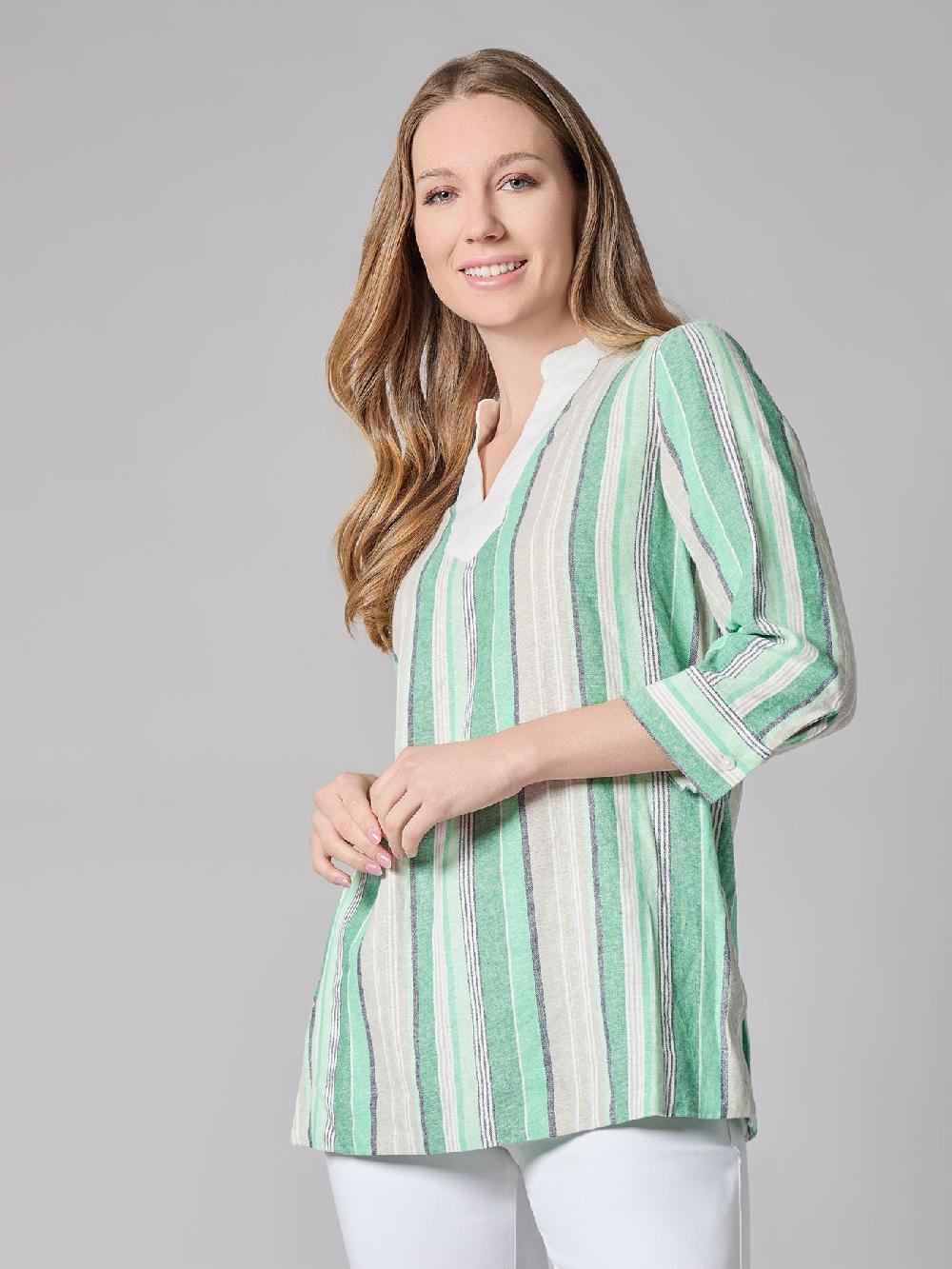 Kasper Striped Blouse Linen