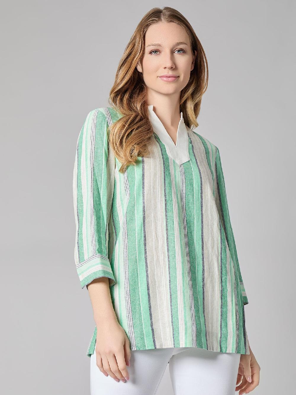 kasper Striped Blouse Linen