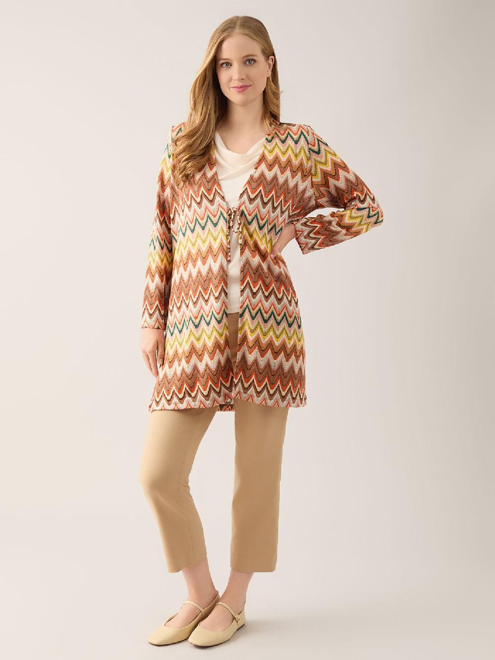 Kasper Tie Front Chevron Knit Cardigan