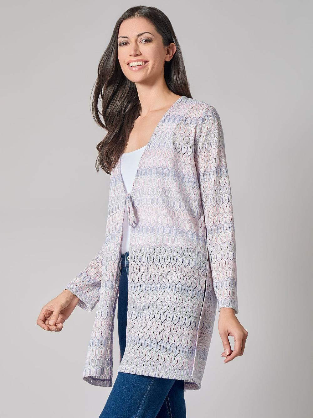 Kasper Tie Front Chevron Knit Cardigan