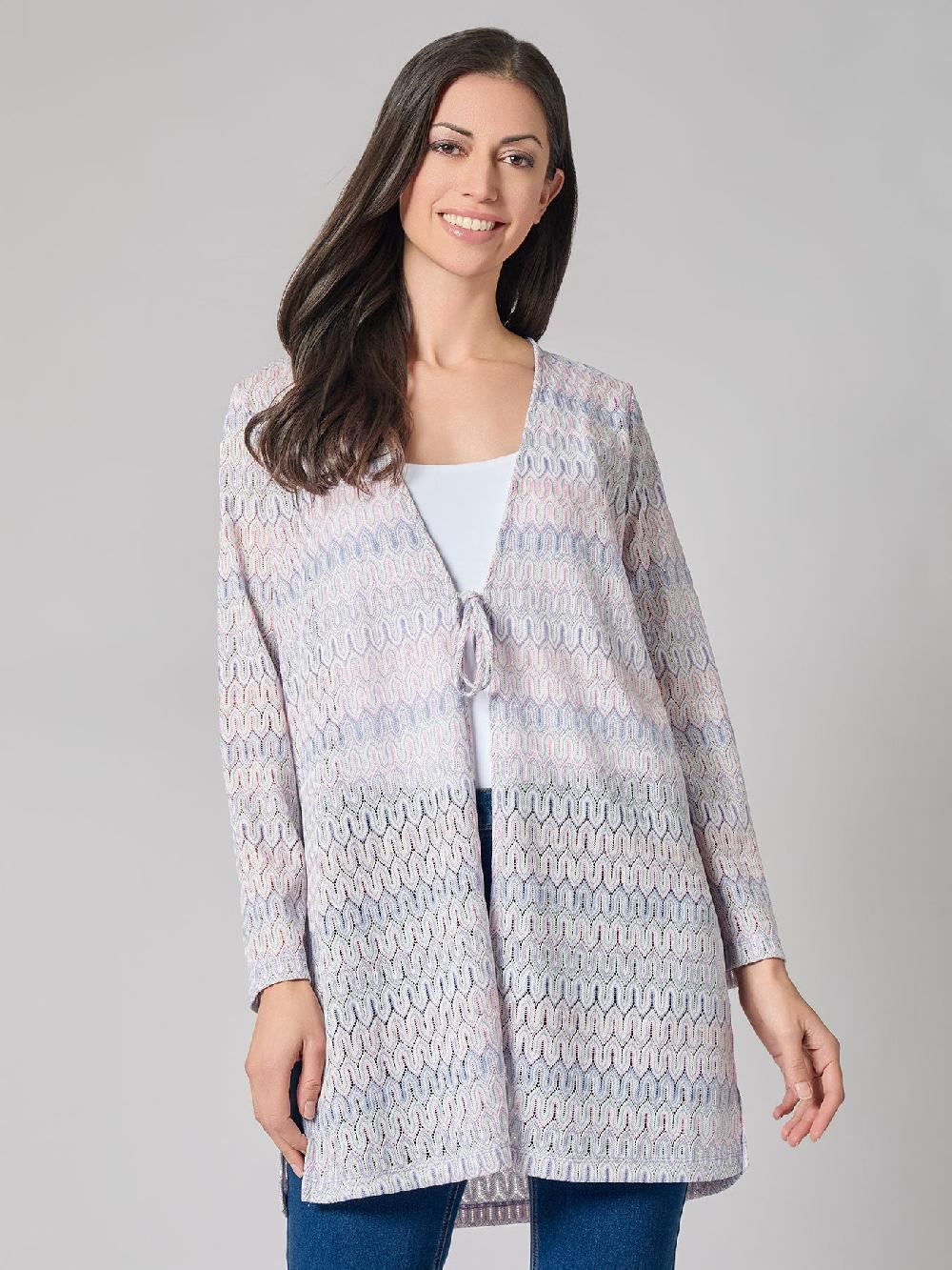 kasper Tie Front Chevron Knit Cardigan