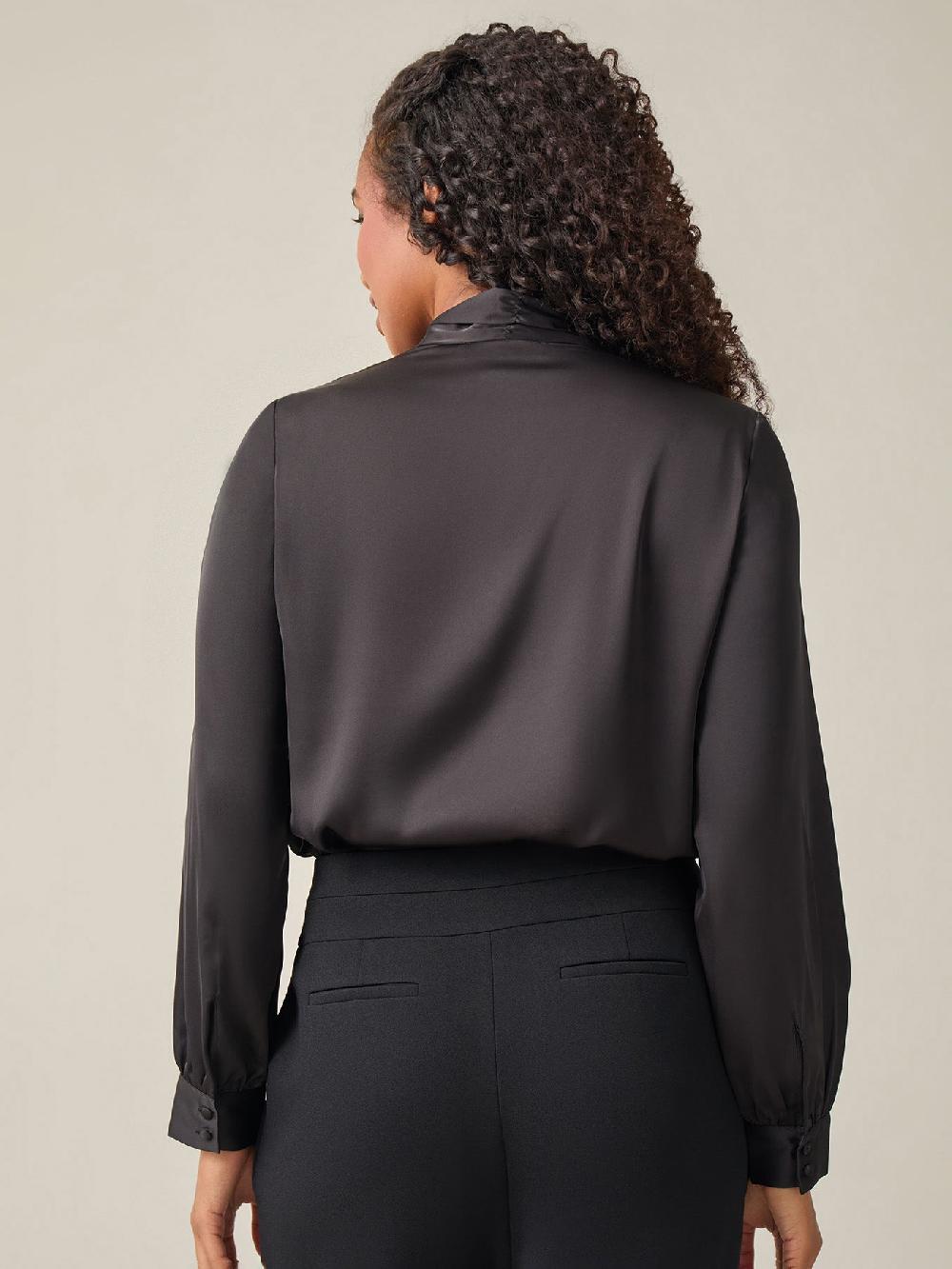 Kasper Tie-Neck Long Sleeve Blouse Black