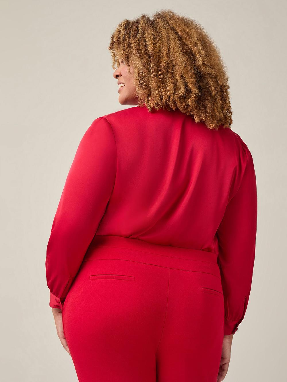 Kasper Tie-Neck Long Sleeve Blouse Crimson