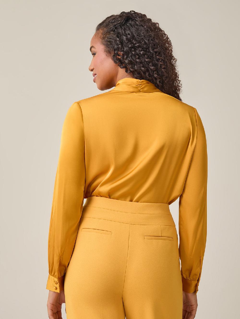 Kasper Tie-Neck Long Sleeve Blouse Gold Signature