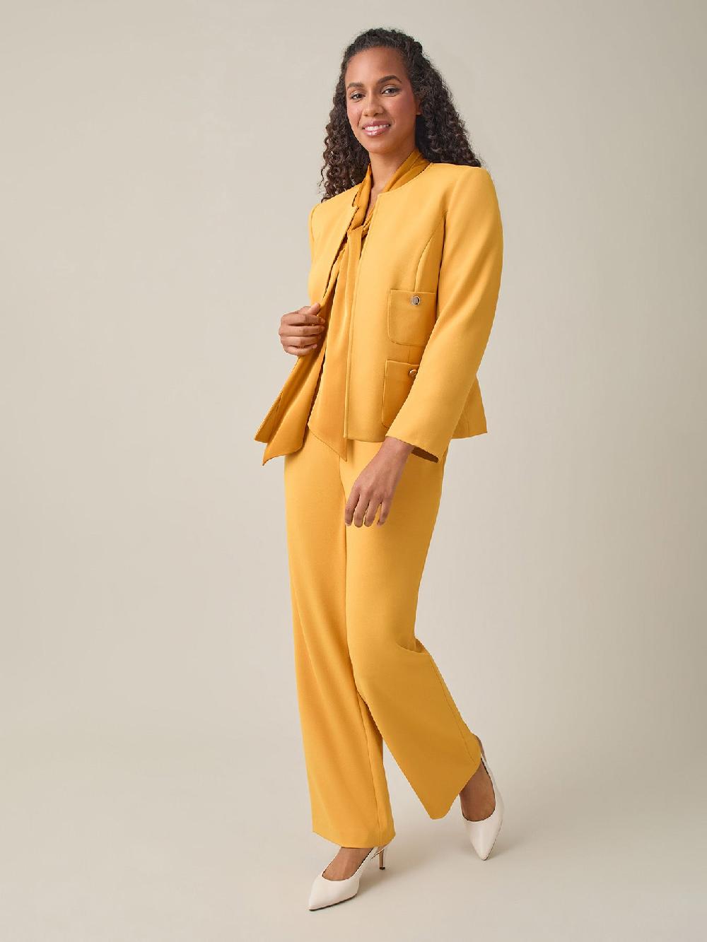 Kasper Tie-Neck Long Sleeve Blouse Gold Signature