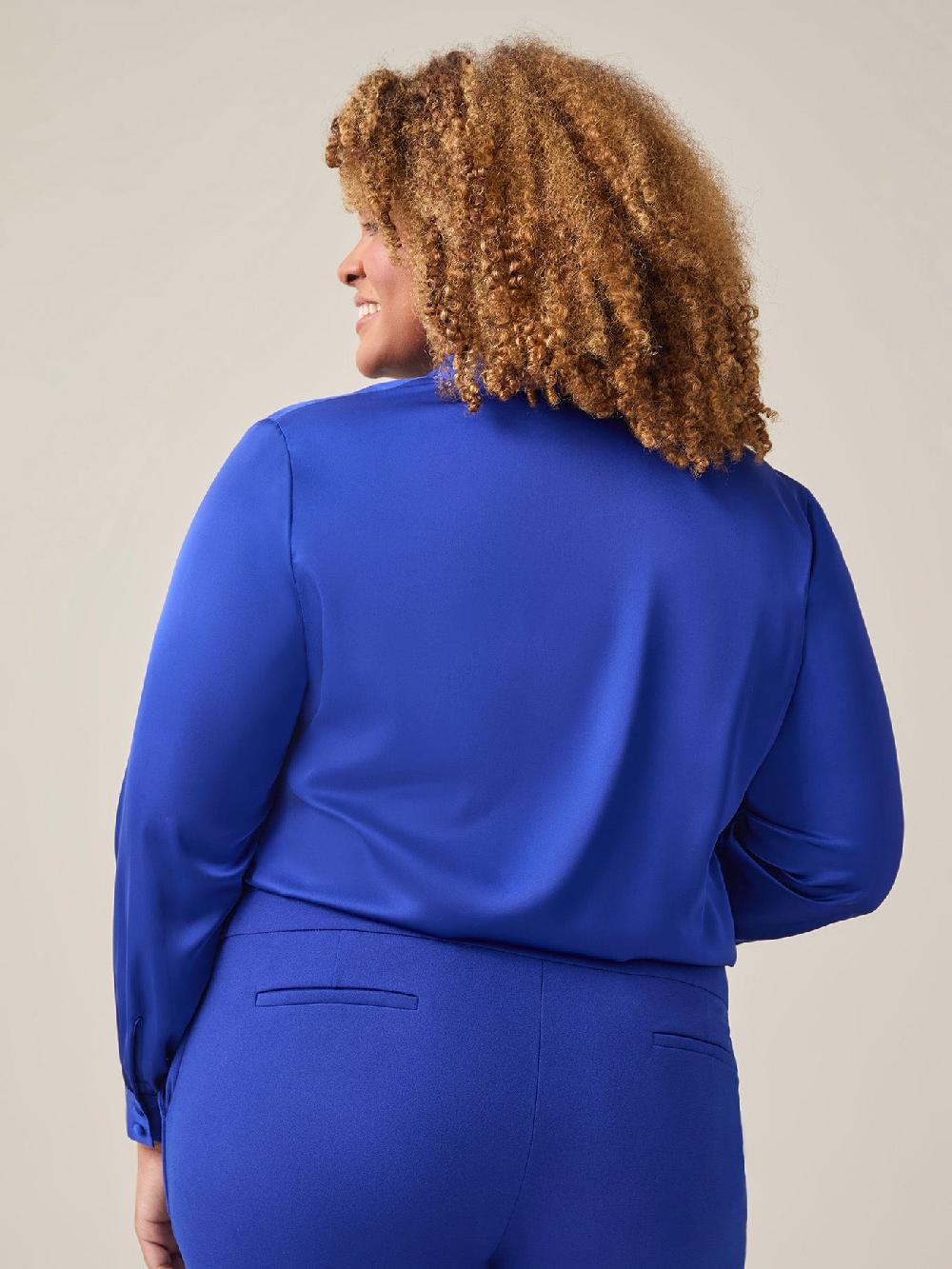 Kasper Tie-Neck Long Sleeve Blouse Royal Signature