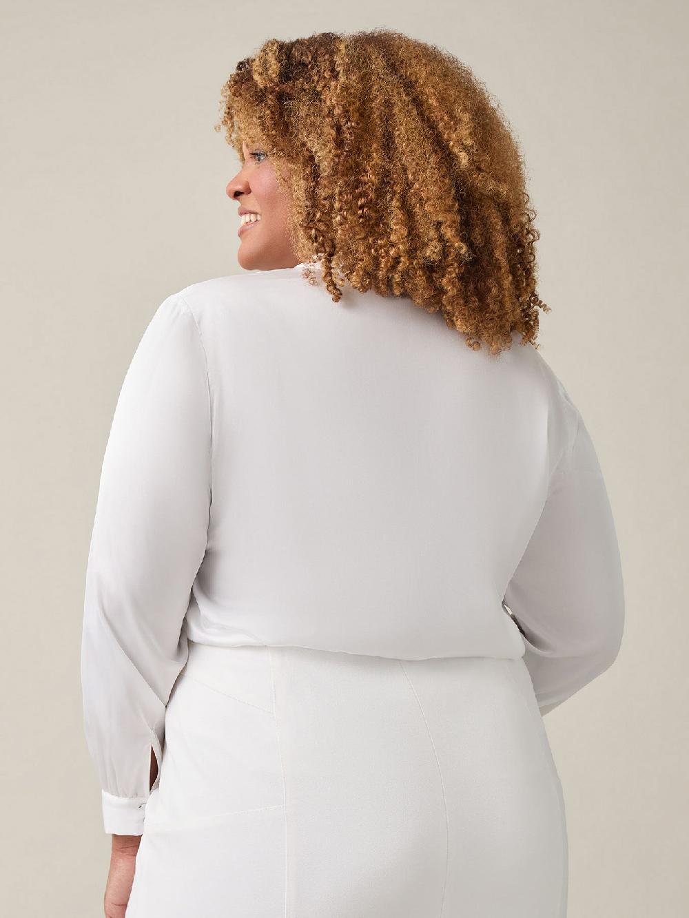 Kasper Tie-Neck Long Sleeve Blouse White