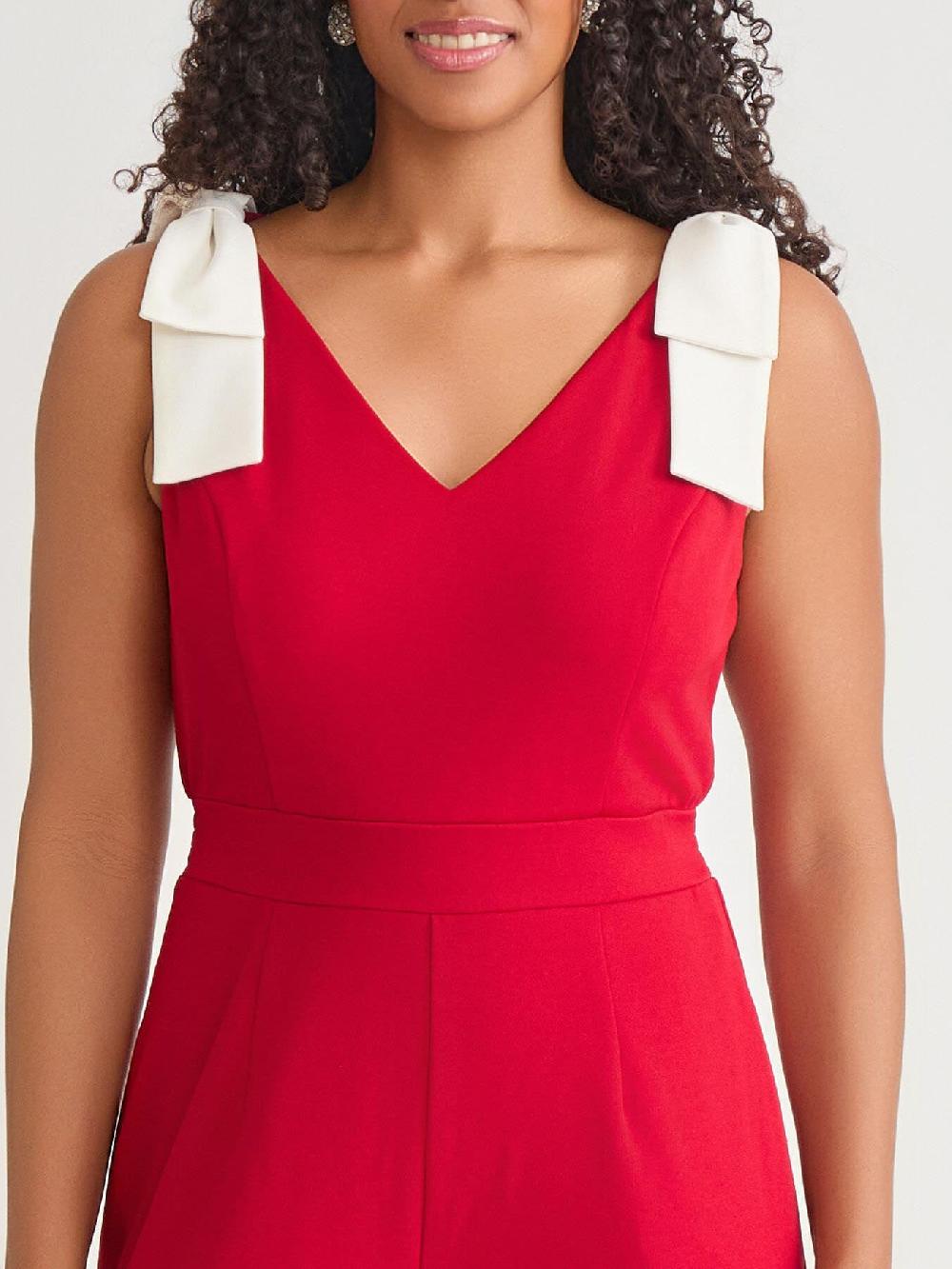 Kasper Tie Strap Jumpsuit Crimson/Cream
