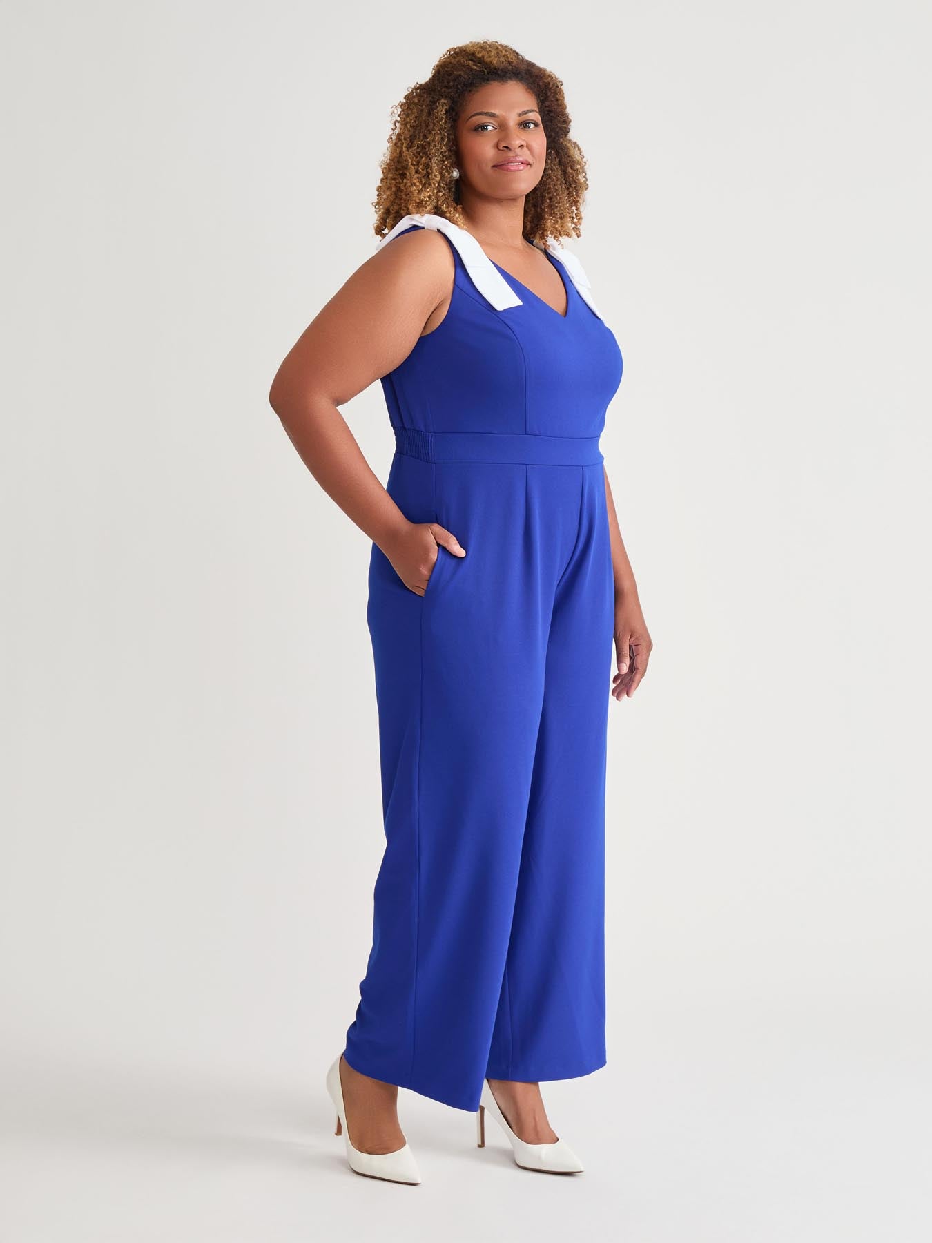 Kasper Tie Strap Jumpsuit Royal Signature/White