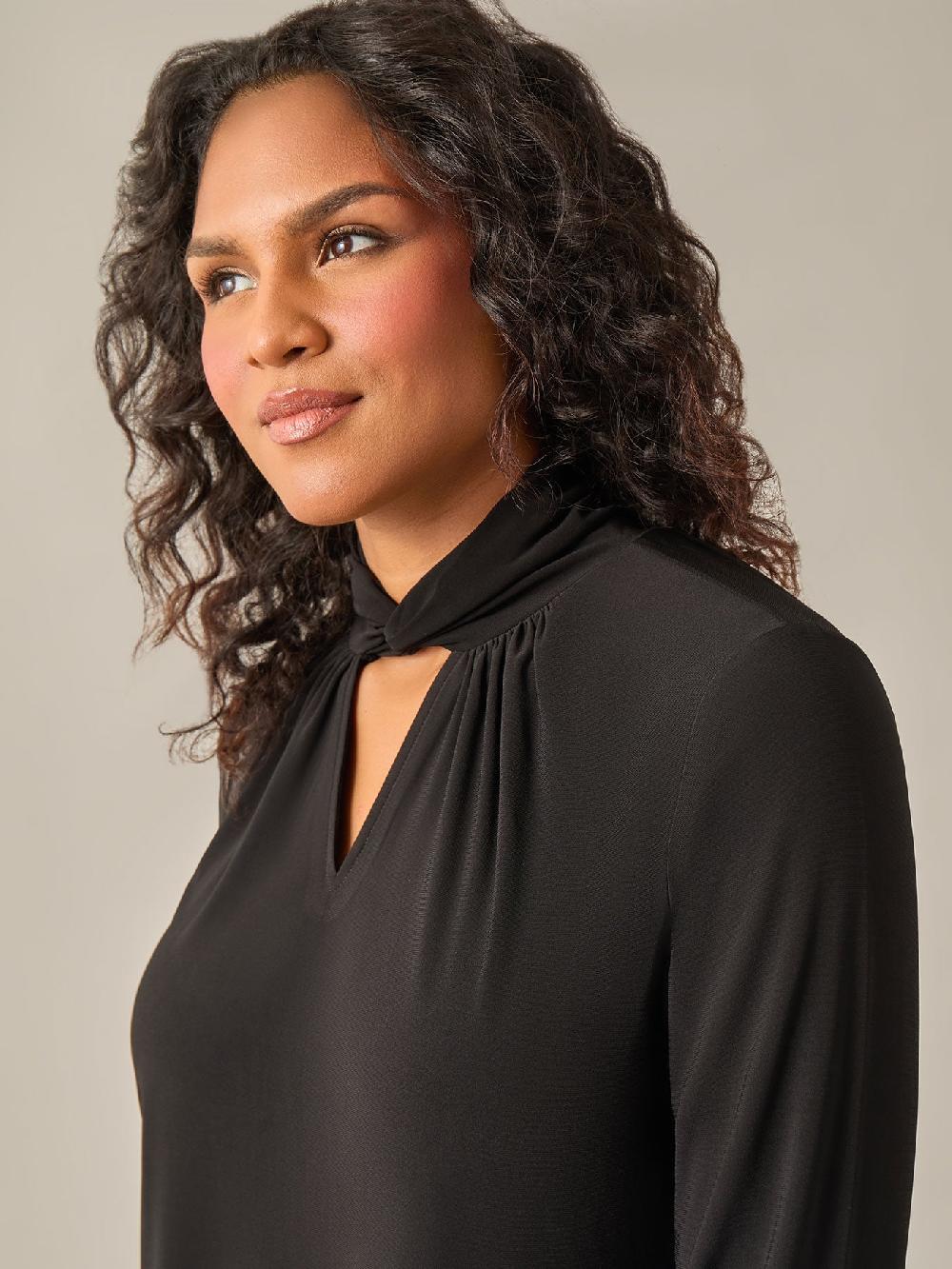 Kasper Twist Neck Knit Blouse Black