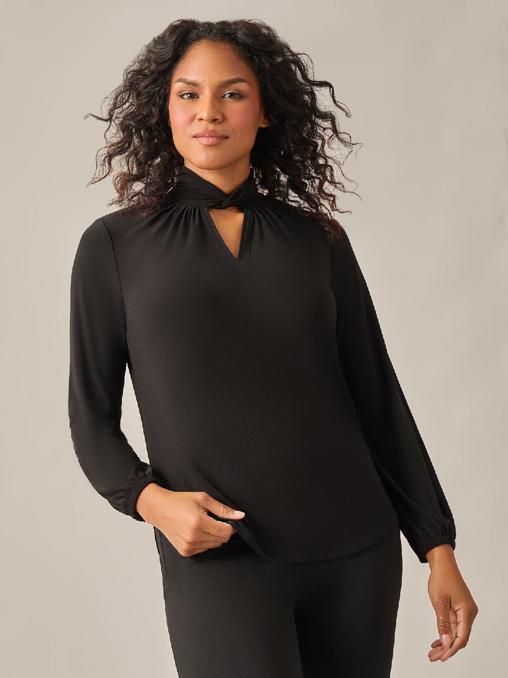 kasper Twist Neck Knit Blouse Black