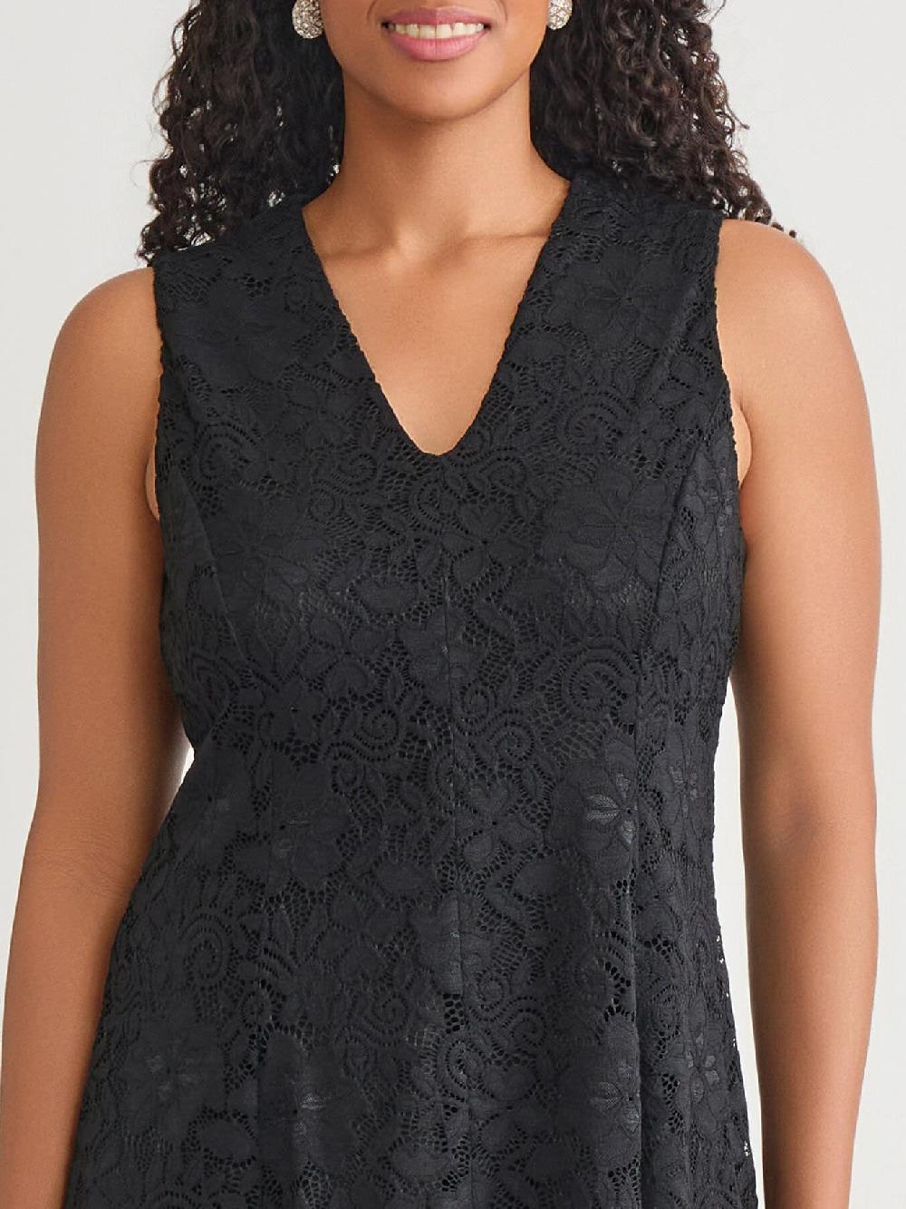 Kasper V-Neck Fit-and-Flare Dress Black