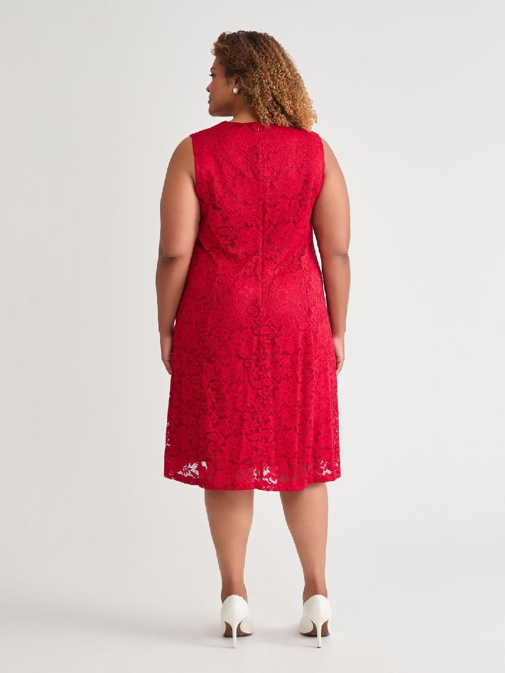 Kasper V-Neck Fit-and-Flare Dress Crimson
