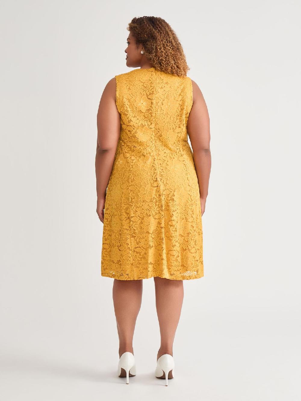 Kasper V-Neck Fit-and-Flare Dress Gold Signature