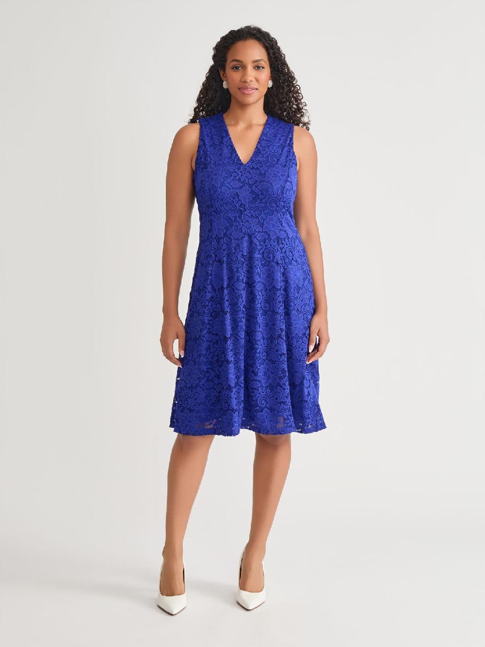 kasper V-Neck Fit-and-Flare Dress Royal Signature