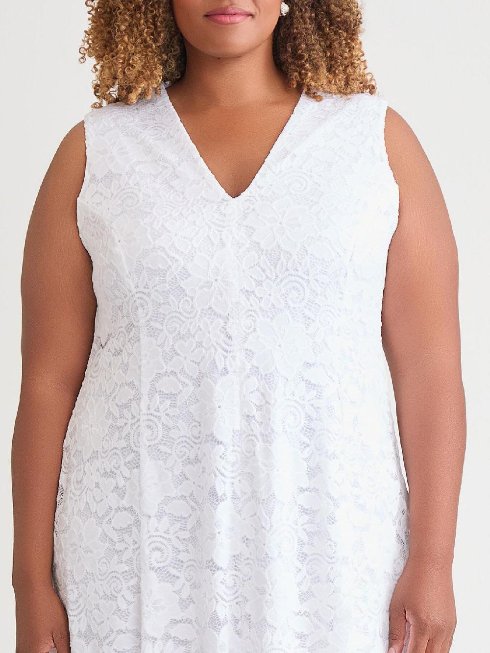 Kasper V-Neck Fit-and-Flare Dress White