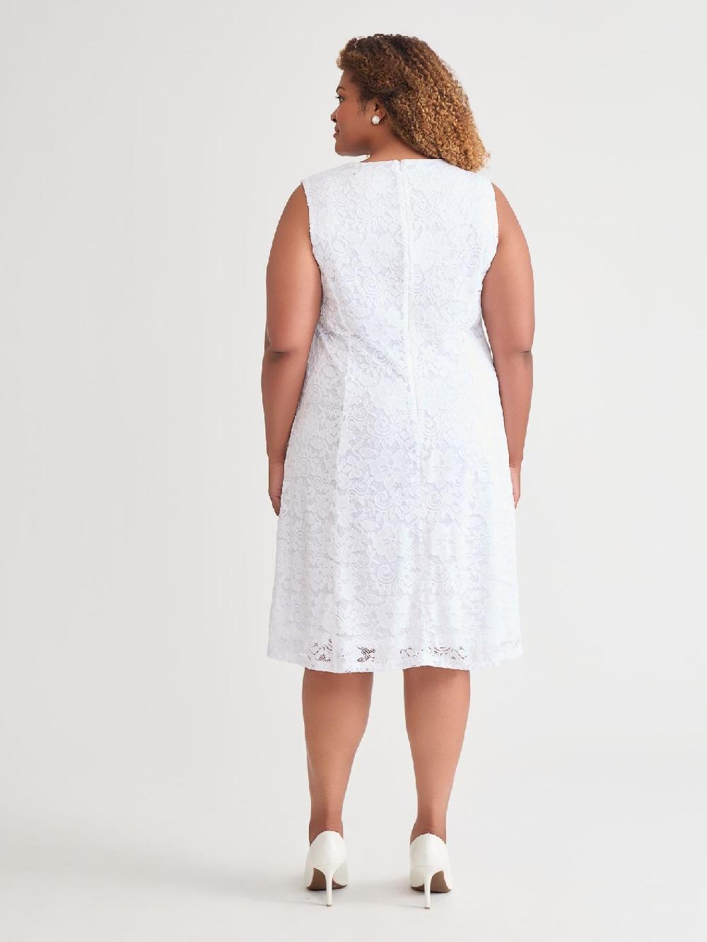 Kasper V-Neck Fit-and-Flare Dress White