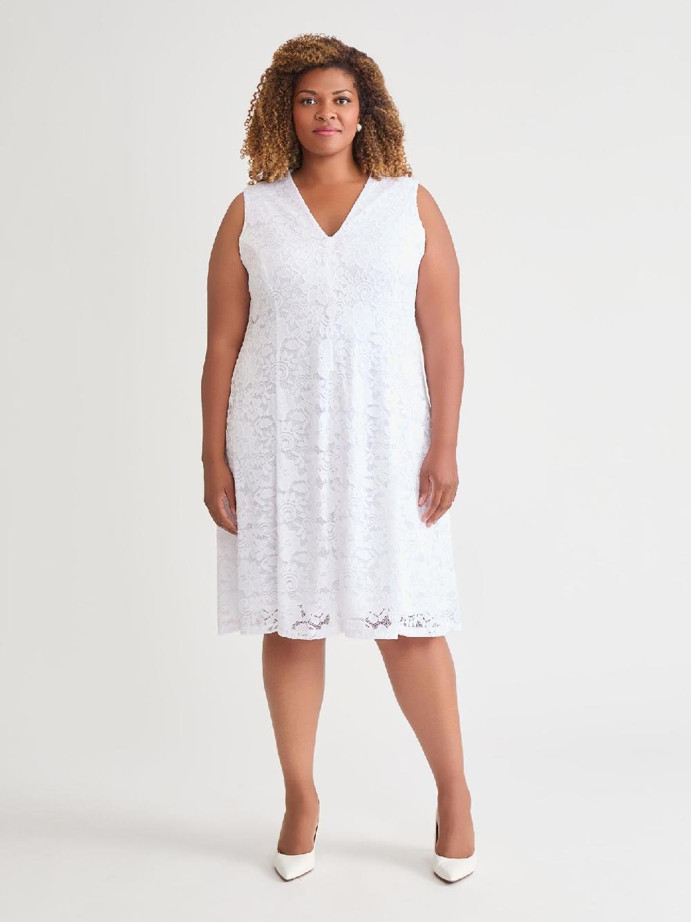 kasper V-Neck Fit-and-Flare Dress White