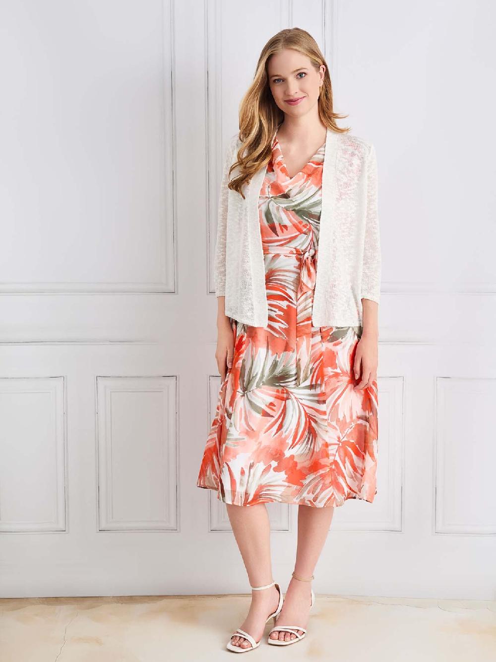 Kasper Watercolor Cowl Neck Dress Soft Drape