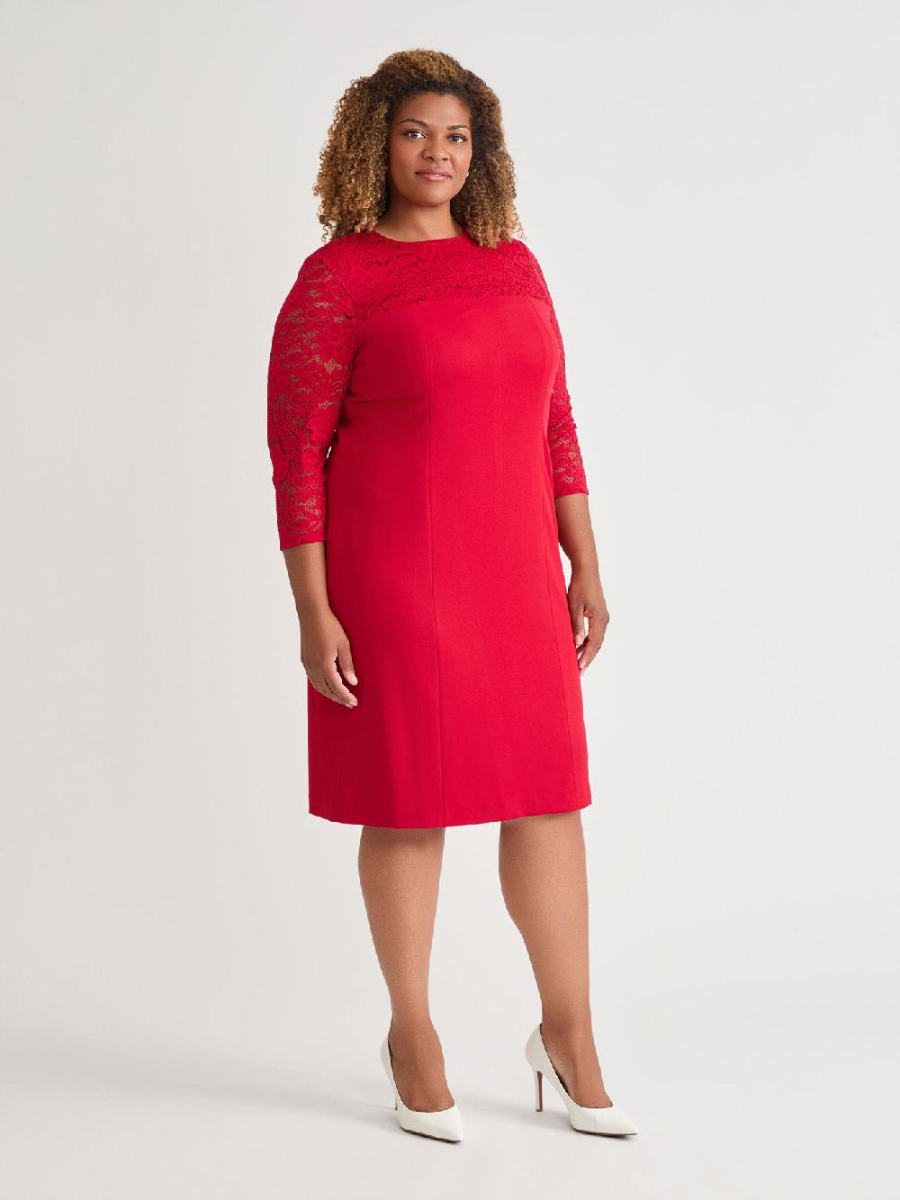 Kasper Yoke Sheath Dress Crimson