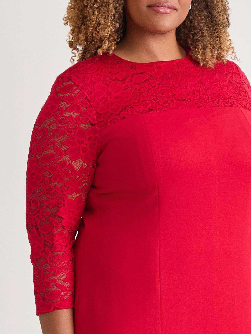 Kasper Yoke Sheath Dress Crimson